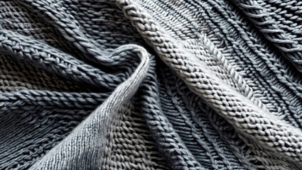 Poster - Gray knitted fabric backdrop featuring two shades, ideal for crafting and design projects. Soft texture and intricate patterns enhance versatility.