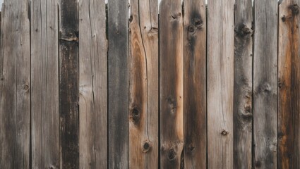 Poster - Textured close-up of weathered wooden fence panels showcasing natural imperfections and rustic charm ideal for backgrounds and design projects.