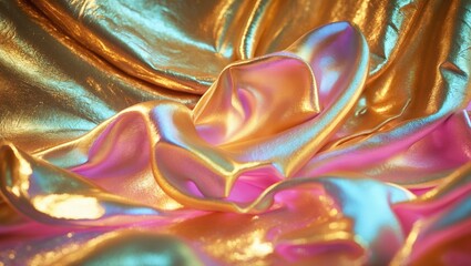 Poster - Lustrous gold metallic fabric with vibrant hues creating a luxurious and visually captivating texture suitable for elegant design projects.