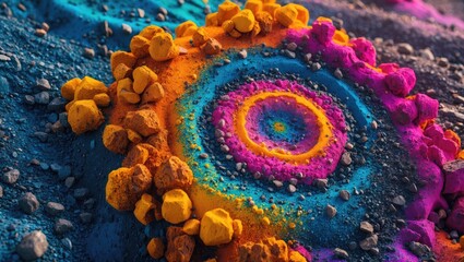 Aufkleber - Vibrant colored soil texture with concentric patterns showcasing rich hues for creative backgrounds and artistic designs.