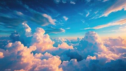 Aufkleber - Majestic clouds against a vibrant blue sky creating a serene and uplifting atmosphere for backgrounds and nature themes.