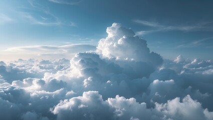 Aufkleber - Serene sky with fluffy white clouds creating a tranquil abstract background for design and creative projects.