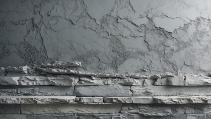 Poster - Gray Textured Plaster Wall with Layered Cracked Surface Ideal for Backgrounds in Design or Art Projects