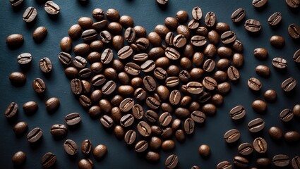Aufkleber - Heart-shaped arrangement of coffee beans on a dark background with ample copy space for a beverage or dessert themed design.