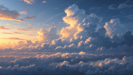 Aufkleber - Majestic clouds illuminated by sunset casting beautiful shapes, textures, and light in a breathtaking evening sky.
