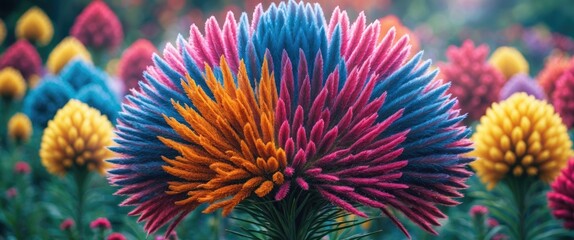 Poster - Vibrant display of plumed cockscomb flowers in a garden showcasing bright colors of Celosia argentea in full bloom.