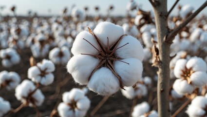 Aufkleber - Close-up of cotton blossom ready for harvest in a cotton field highlighting agricultural beauty and natural textures.