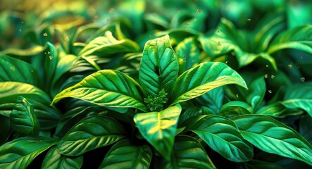 Poster - Lush green leaf macro showcasing intricate textures and vibrant colors in a natural setting for botanical and environmental themes.