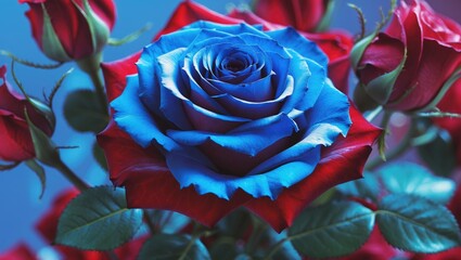 Poster - Elegant blue and red rose bouquet with vibrant petals showcasing love and beauty, perfect for anniversaries and romantic occasions.