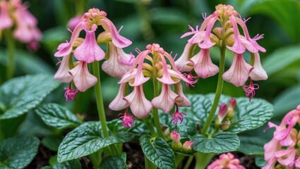 Aufkleber - Beautiful close-up of pink flowers blooming on Tradescantia Zebrina with lush green leaves in a garden setting. Nature at its finest.