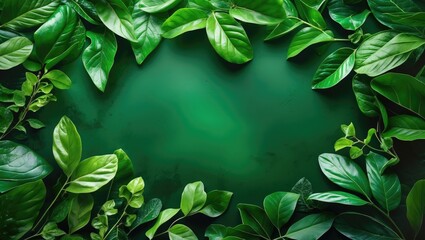 Poster - Lush green leaves frame a vibrant background ideal for eco-friendly designs and natural themes with space for text or branding.