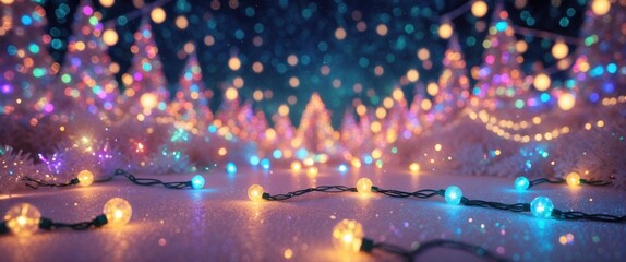 Aufkleber - Christmas bokeh background featuring soft light glimmering through colorful string lights creating a festive and magical atmosphere.