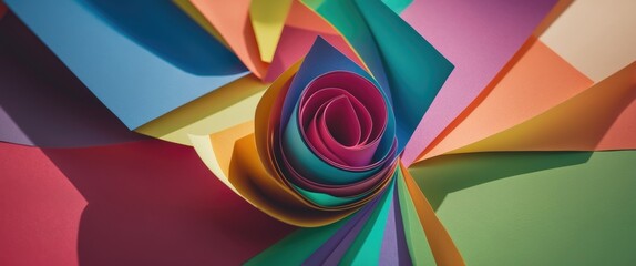 Aufkleber - Vibrant display of colored paper spiraling into a rose shape showcasing creative cardstock use for arts and crafts projects.