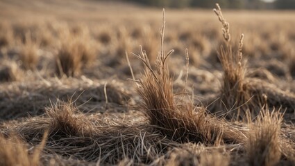 Poster - Closeup of dry brown grass in a field highlighting drought effects and natural landscape textures in late summer or autumn.