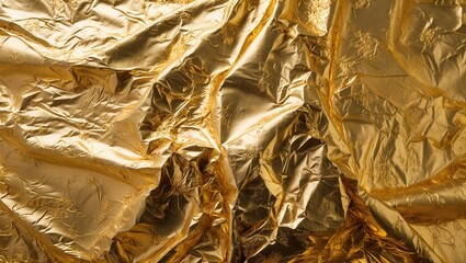 Poster - Elegant gold foil texture background showcasing crumpled metallic design perfect for luxury and premium themed projects.