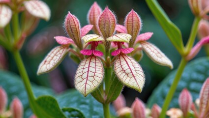 Aufkleber - Close-up view of vibrant Tradescantia zebrina plant showcasing unique leaf patterns and colors in natural light. Ideal for botanical themes.