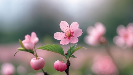 Aufkleber - Delicate pink cherry blossoms with soft focus background showcasing nature's beauty and tranquility in springtime.