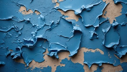 Poster - Textured blue paint peeling off a wall creating a vibrant and abstract background for design and artistic projects.
