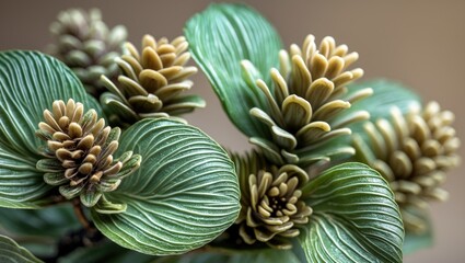 Aufkleber - Close up of Arizona cypress leaves and seed cones showcasing intricate textures and natural details in a soft focused background.