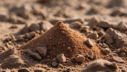 Aufkleber - Closeup of textured brown sand mound with scattered pebbles on a natural ground surface