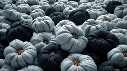 Poster - Cotton yarn textures in shades of gray and black arranged in a clustered pattern ideal for background and textile design usage
