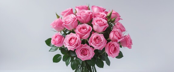 Aufkleber - Stunning bouquet of fresh pink roses beautifully arranged on a white background perfect for Mother's Day or special celebrations with space for text.