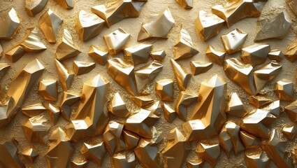 Poster - Abstract golden textured background with geometric shapes creating a luxurious, three-dimensional appearance perfect for design projects.