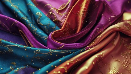 Aufkleber - Vibrant Luxury Fabric Texture Background with Rich Colors and Elegant Patterns for Fashion and Design Projects