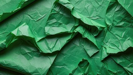Poster - Crinkled green paper texture background suitable for artistic design, creative projects, or as a vibrant backdrop for various applications.