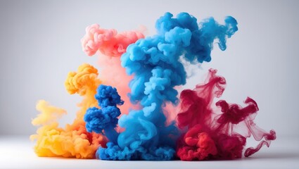 Aufkleber - Vibrant colored smoke clouds on white background creating an artistic and abstract visual effect in studio lighting conditions
