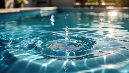 Aufkleber - Rippling water surface with splash in a tranquil swimming pool reflecting sunlight and creating serene ambiance for relaxation and leisure.