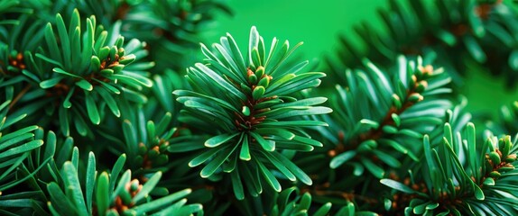 Aufkleber - Close up of lush green pine needles with vibrant background highlighting their texture and natural beauty in a serene outdoor setting.