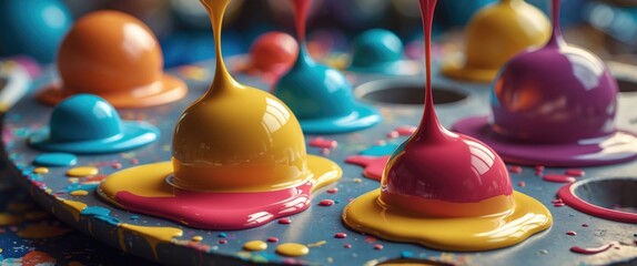 Poster - Vibrant paint globs on an artist's palette showcasing a burst of colors and textures for creative inspiration and artistic expression.