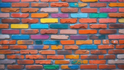 Aufkleber - Vibrant and artistic brick wall with an array of colorful paint accents showcasing urban creativity and texture in a modern setting