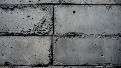 Poster - Textured gray concrete wall with weathered slabs showcasing cracks and imperfections for industrial or architectural backgrounds.