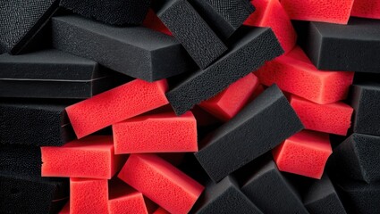 Aufkleber - Vibrant close-up of textured black and red foam blocks stacked together for creative design and material concepts