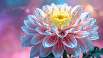 Aufkleber - Beautiful colorful chrysanthemum flower in full bloom against a dreamy pastel background showcasing its intricate petals and vibrant colors.
