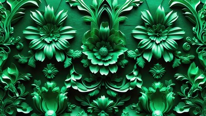 Poster - Elegant green floral relief texture ideal for creative backgrounds and design projects. Perfect for enhancing visual aesthetics in artwork.