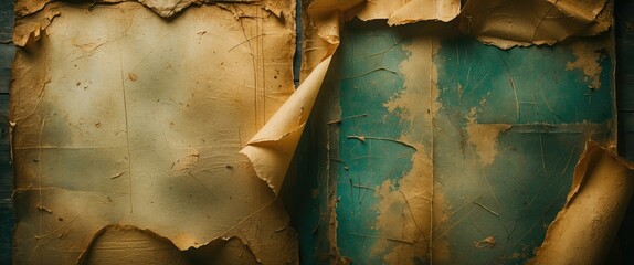 Poster - Vintage distressed paper texture with peeling layers and visible scratches ideal for backgrounds or artistic crafts.