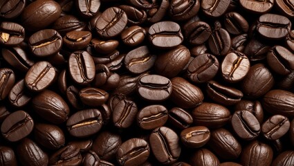 Poster - Close-up texture of roasted coffee beans showcasing rich colors and details suitable for food and beverage backgrounds