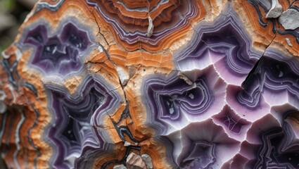 Aufkleber - Polished dendritic rhyolite close-up showcasing intricate patterns and vibrant colors of this unique Mexican igneous rock.