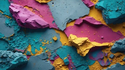 Poster - Colorful abstract textured background with rough cement layers in vibrant shades of blue, pink, yellow, and purple.