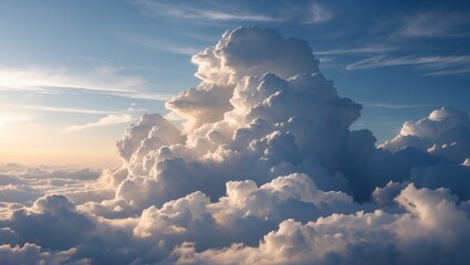 Poster - Dramatic sky filled with fluffy clouds in unique formations during sunset showcasing nature's artistry and serene beauty.