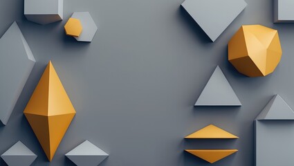 Poster - Geometric shapes in a modern design with a grey background featuring orange and grey 3D forms for a contemporary visual effect
