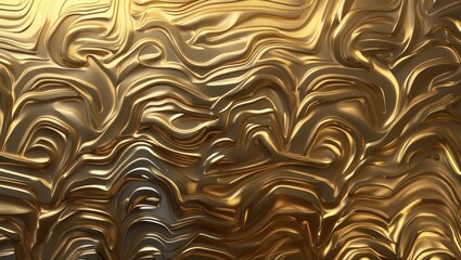 Poster - Brushed gold metal texture with flowing waves creating a luxurious and elegant backdrop for various design applications.