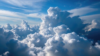 Aufkleber - Dramatic Cloudscape with Fluffy White Clouds and Bright Blue Sky in Serene Atmospheric Setting