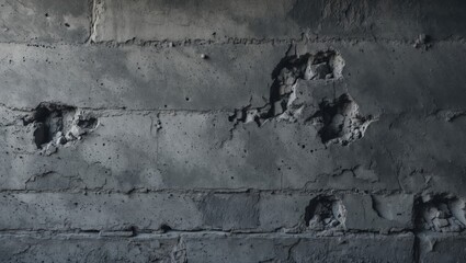 Poster - Textured gray concrete wall with visible damage and imperfections, ideal for grunge and urban design projects, showcasing raw industrial aesthetics.