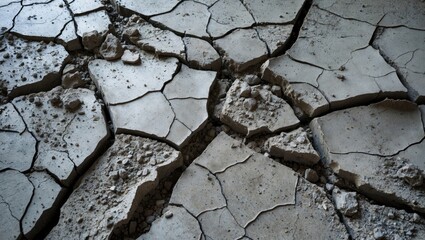 Aufkleber - Cracked concrete floor texture showcasing deterioration and fragmentations ideal for construction or design backgrounds and materials.