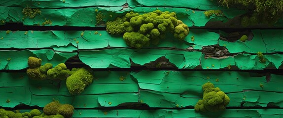 Poster - Vibrant green bark background adorned with lush moss, showcasing nature's intricate textures and patterns for artistic or design use.