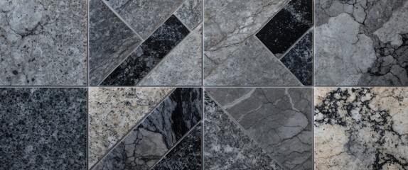 Poster - Gray granite tile floor texture featuring diverse patterns and shades suitable for background or design elements in architecture.